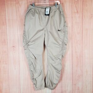 Reebok X Cardi B Woven‎ Track Pants Womens Medium Tan Logo Ruched Detail Dance